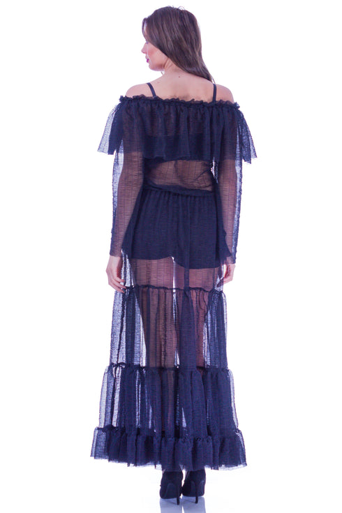 Rochie voal negru cu volane I-10